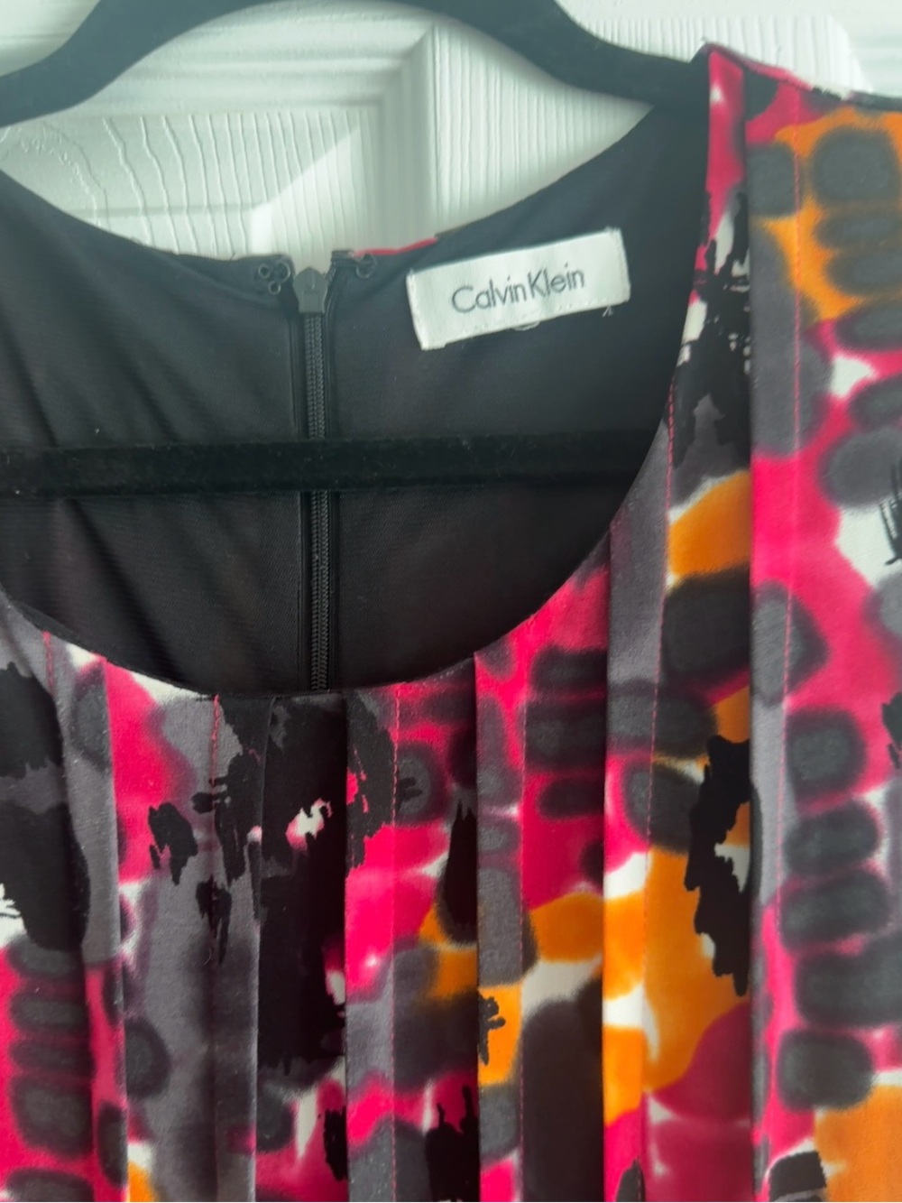Calvin Klein Multicolor Pleated Dress - Pink, Orange & Black